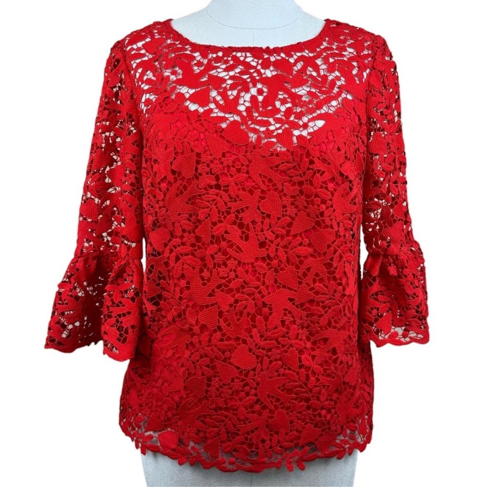 Boden Red Lace Blouse with Cami & Bow - Picture 2 of 4
